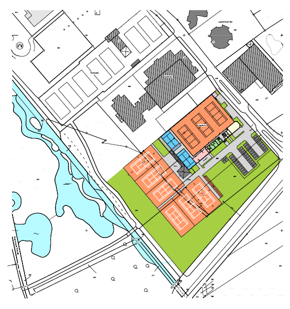 Lageplan der neuen geplanten Platzanlage beim TC Blau-Weiß Issum